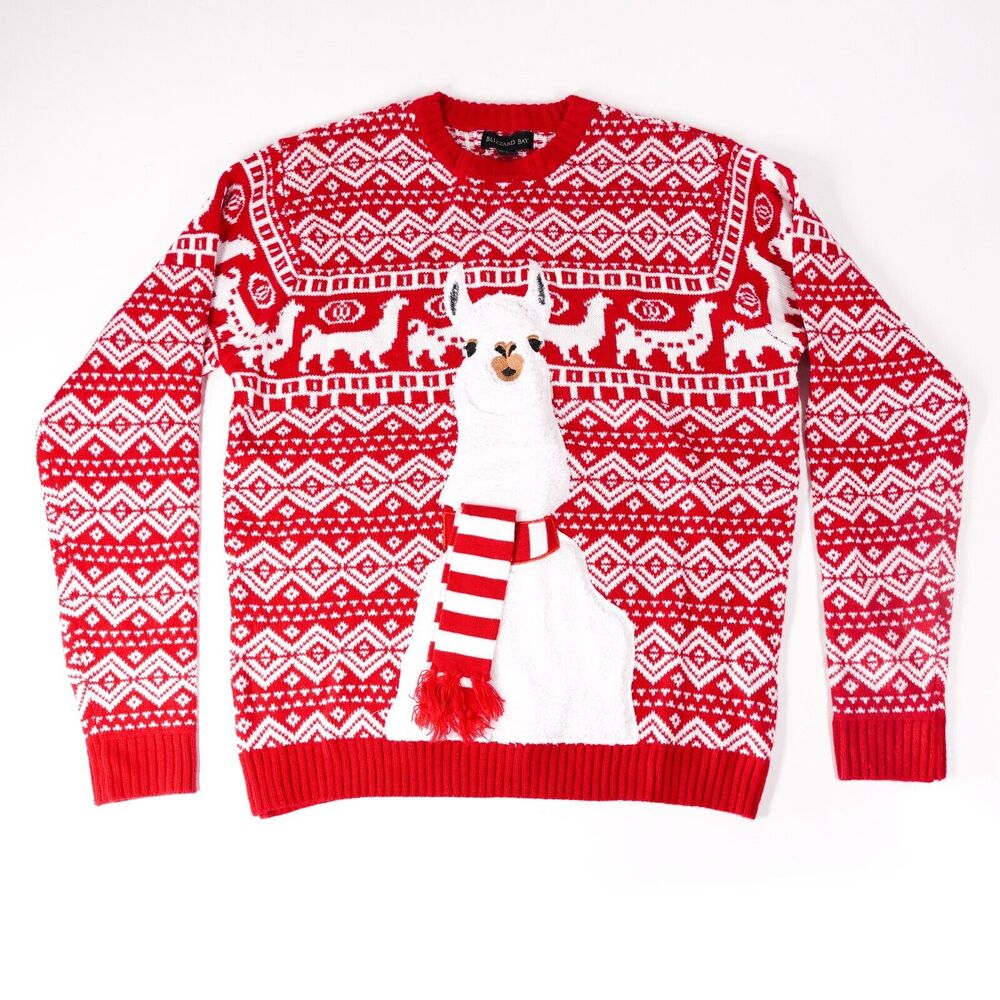 Blizzard Bay Llama Christmas Ugly Sweater Knit Pullover Sweatshirt Red Large